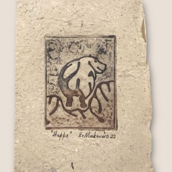 Animal Print Etchings on Handmade Paper by Emmanuel Mukwiro "Rhino" & "Hippo" - Picture 5 of 8